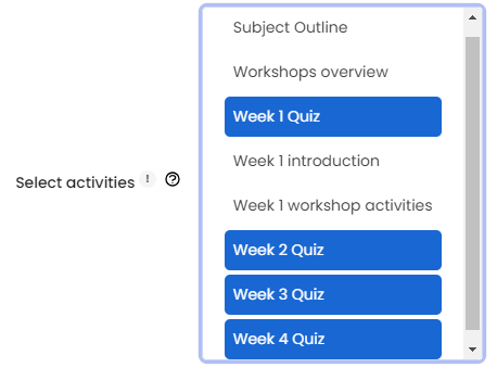 Moodle - Completion Progress Block - Select Activities